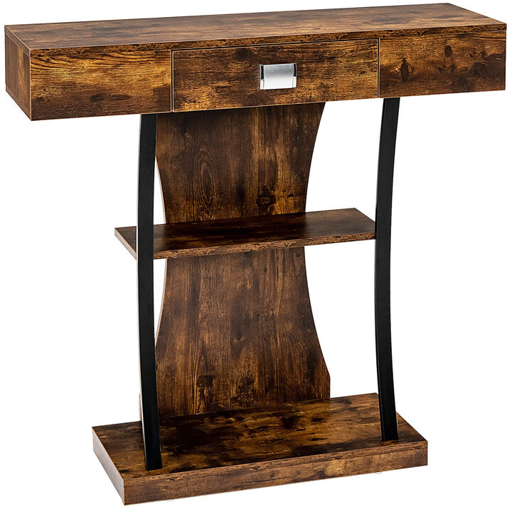 Console Table with Drawer and 2-Tier Shelves for Entryway Living Room