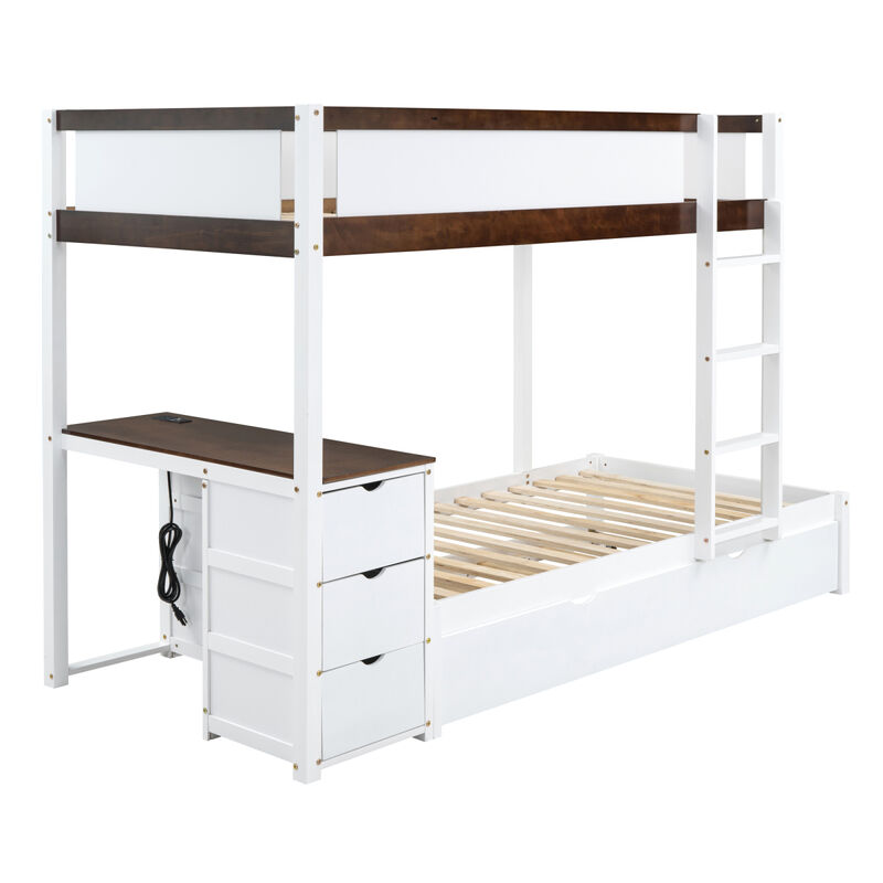 Twin Over Twin Bunk Bed With Twin Size Trundle, Storage And Desk