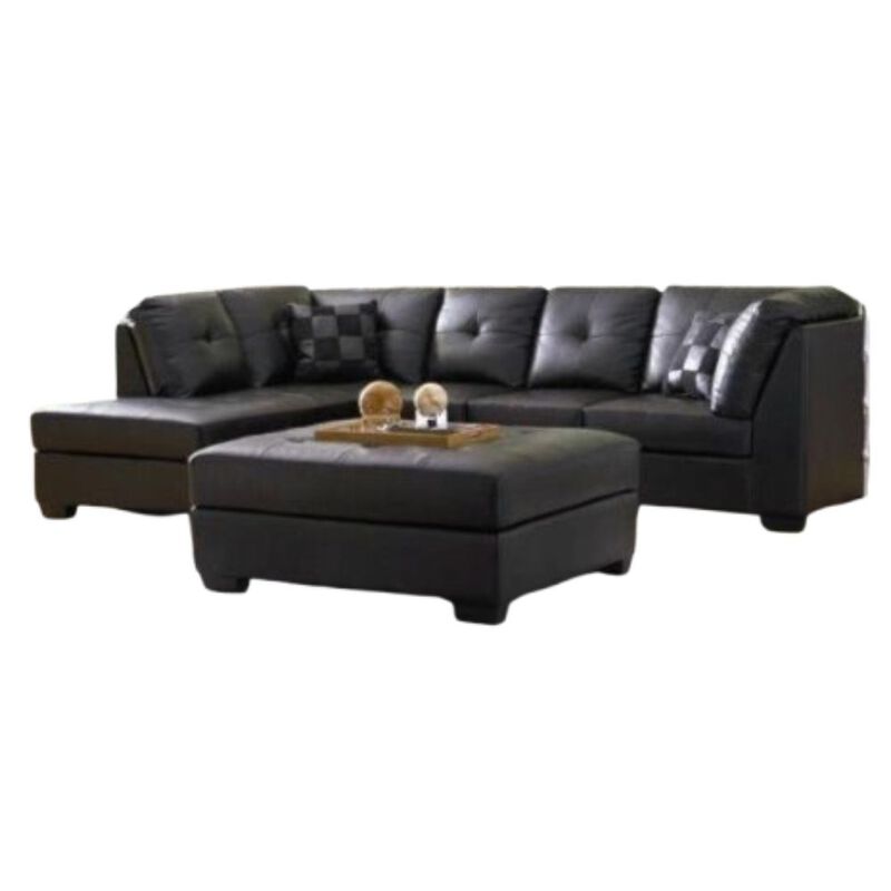 Hivvago Black Bonded Leather Sectional Sofa with Left Side Chaise