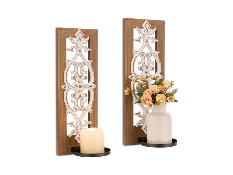 Set of 2 Farmhouse Wood Candle Sconces Rustic Wall Holders for Home Decor image number 0