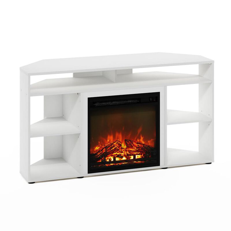 Jensen Corner TV Stand with Fireplace for TV up to 55 Inches, Solid White