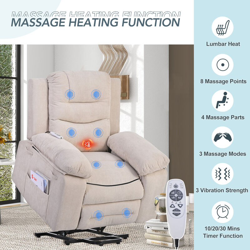 Massage Recliner,Power Lift Chair for Elderly with Adjustable Massage and Heating Function,Recliner Chair with Infinite Position and Side Pocket for Living Room