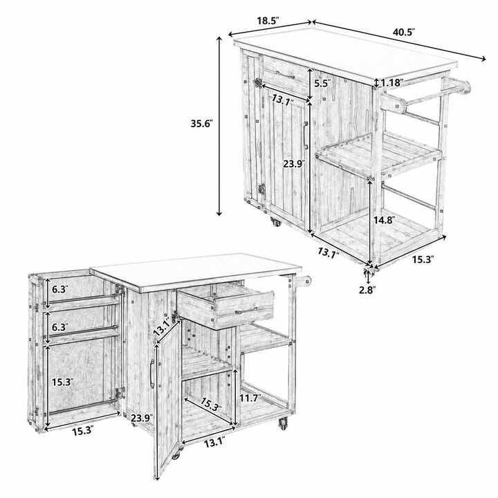 ELEMENT ACE Mobile Lockable Outdoor Kitchen Island Prep Cart with Stainless Top, Ample Storage and Racks for Patio Backyard Use