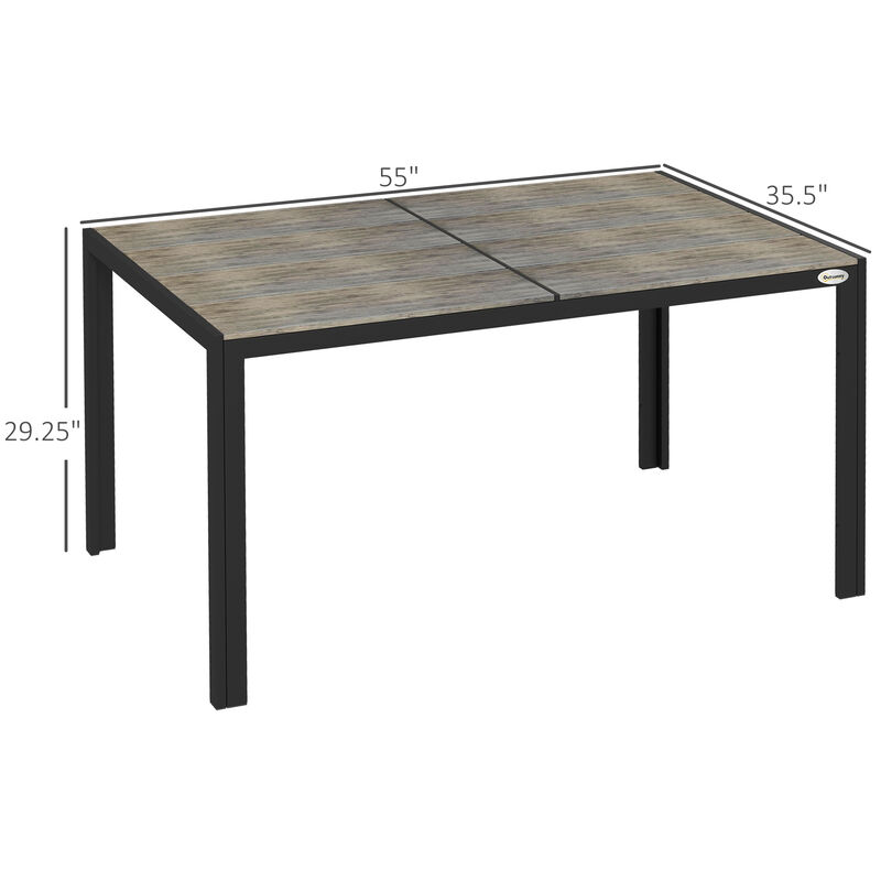 Outsunny Outdoor Dining Table for 6 People, Aluminum Rectangular Patio Table with Faux Wood Tabletop for Backyard, Lawn, Balcony,  Poolside, 55" x 35.5", Gray