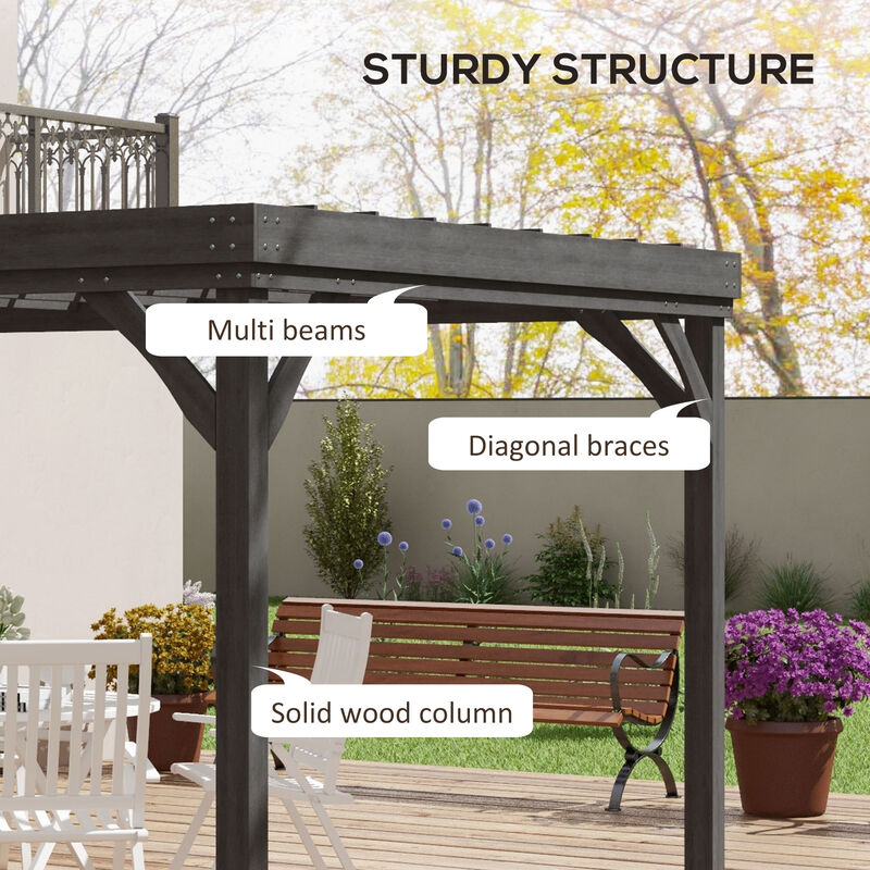 Outsunny 10' x 12' Outdoor Pergola, Wood Gazebo Grape Trellis with Stable Structure and Concrete Anchors, for Climbing Plant Support, Garden, Patio, Backyard, Deck, Gray