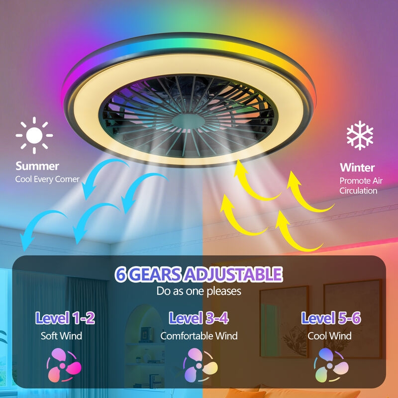 ELEMENT ACE Modern Dimmable RGB LED Ceiling Fan with Light, Adjustable Speed Bidirectional Rotation Ceiling Lighting Fixture for Living Room Bedroom Office image number 7