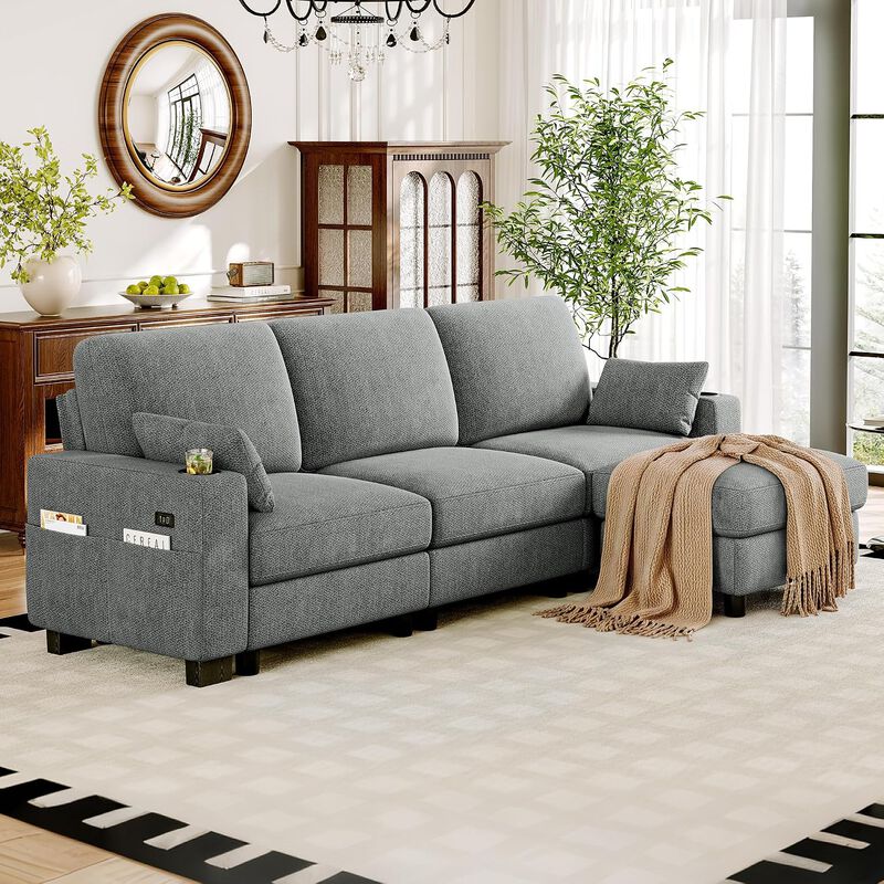 Vipbear 100 Inch Modular Sectional Sofa, Soft Chenille L Shaped Couch with Moveable Storage Ottoman image number 9