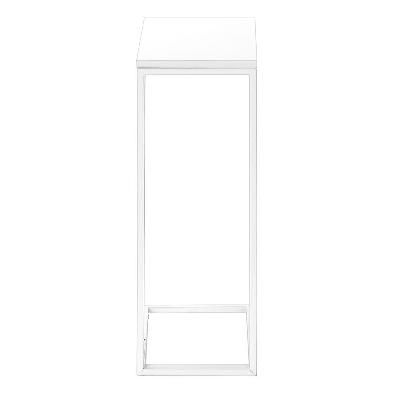 Monarch Specialties I 3478 Accent Table, C-shaped, End, Side, Snack, Living Room, Bedroom, Metal, Laminate, White, Contemporary, Modern