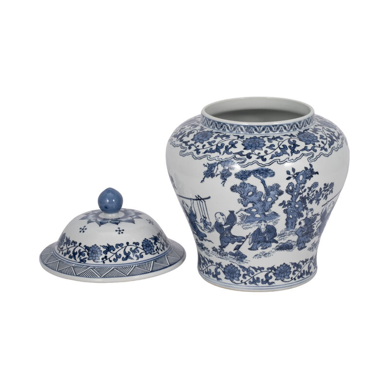 Cer, 15"h Blossoms Temple Jar, Blue image number 3