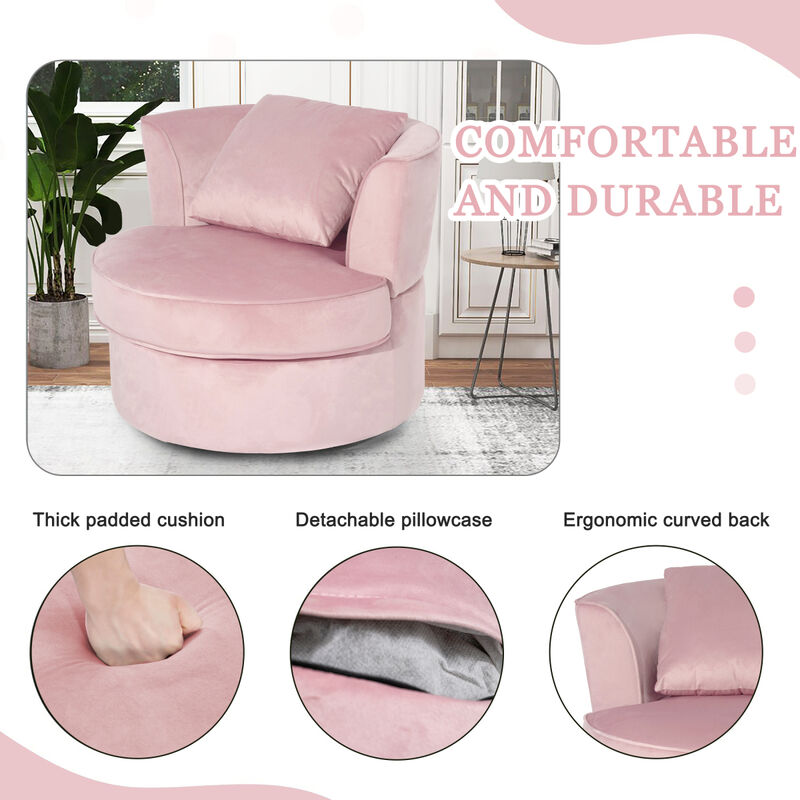 Single Sofa Chair Mid-Century Modern Accent Chair 360 Rotating Sofa Chair for Living Room Bedroom Pink