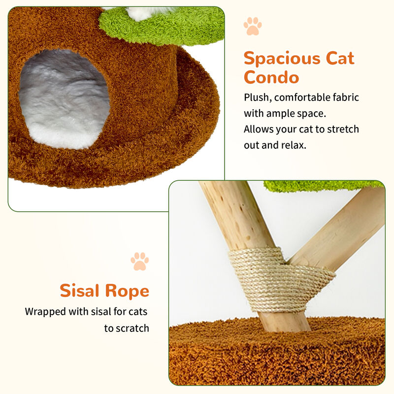 148CM Tall Wooden Cat Tree Tower Condo for Large Cats Activity with Steps &Posts image number 7
