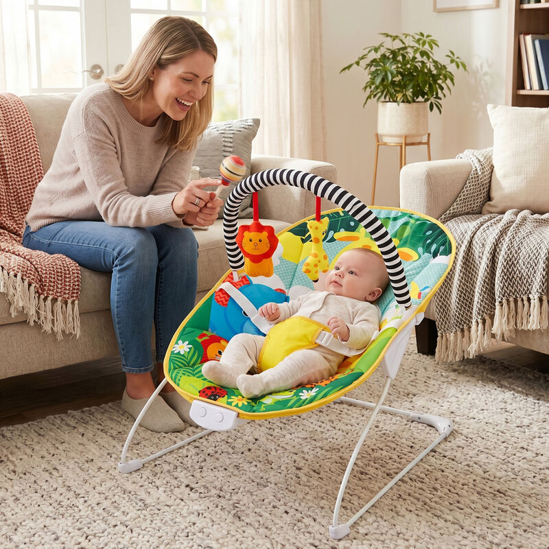 Portable Infant Rocker Seat with Detachable Toy Bar and Cushioned Seat image number 6