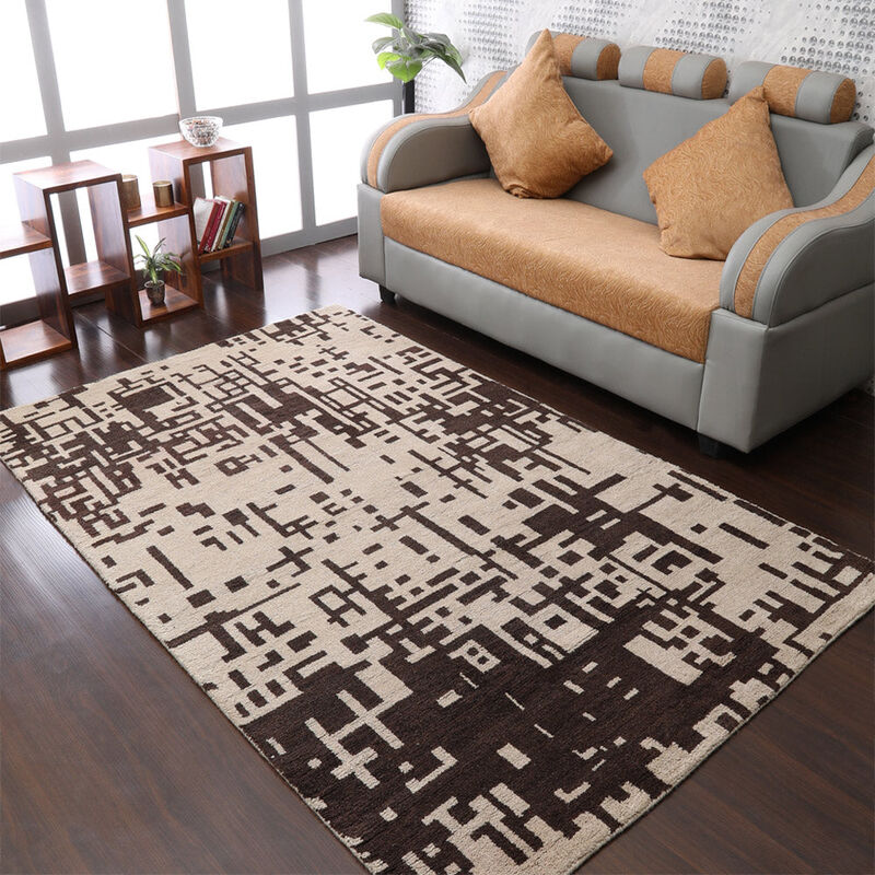 HAND KNOTTED WOOL Contemporary AREA RUGS  - Rectangle Shape, Contemporary Modern, Medium Pile Handmade Area Rugs for Living Room, Bed Room (N01115) image number 1