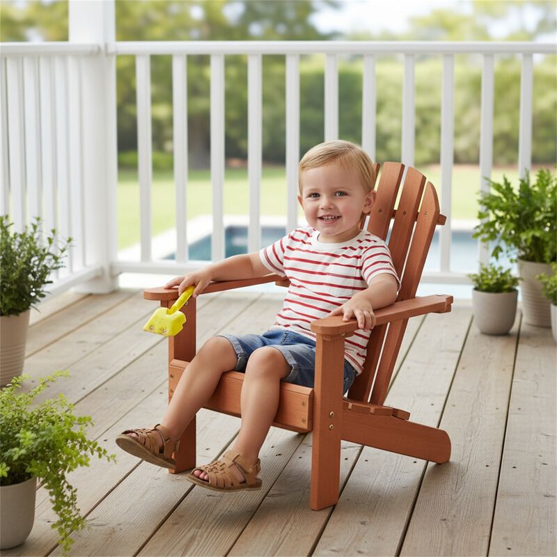 Kid's Wooden Adirondack Chair for Indoor and Outdoor, Natural Cedar Patio Lounge Chiar image number 2