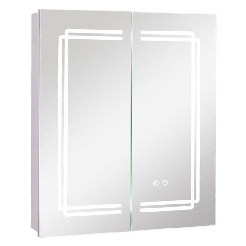 Hivvago 2 Doors Bathroom Mirror Medicine Wall Cabinet with Lights