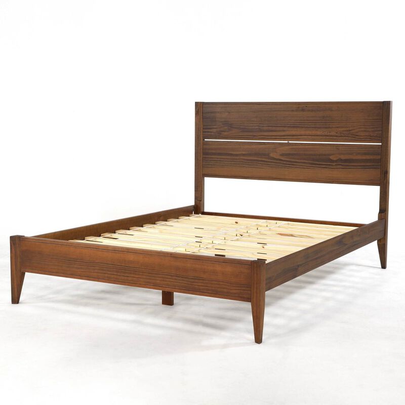 Hivvago King Size Rustic Walnut Mid Century Slatted Platform Bed