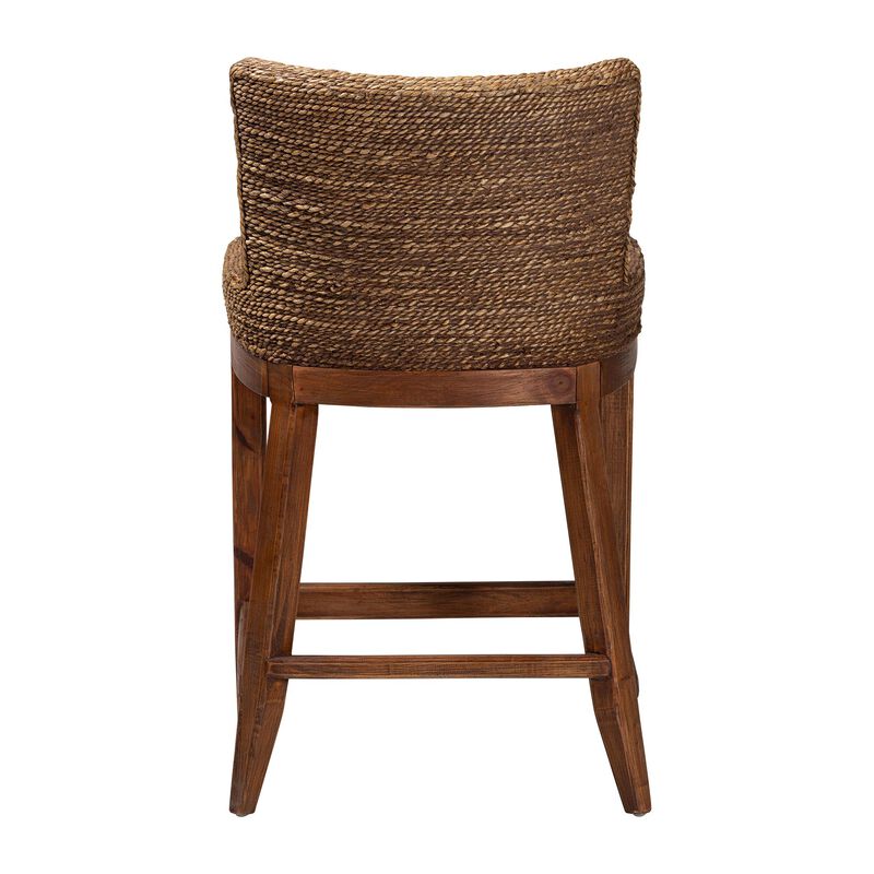 bali & pari Ridley Seagrass Counter Stool with Mahogany Wood Frame - Coastal Seating with Woven Square Back and Cushioned Seat for Kitchen Island or Breakfast Bar image number 4