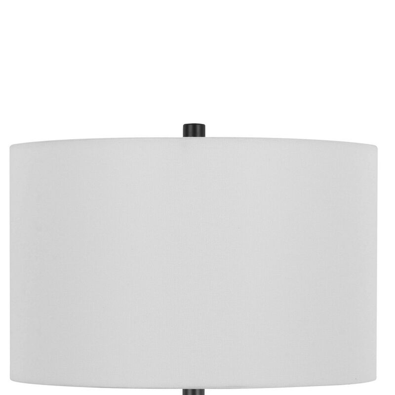 Hem 31 Inch Table Lamp with Drum Hardback, LED, Leafy Glass, Gray Metal - Benzara