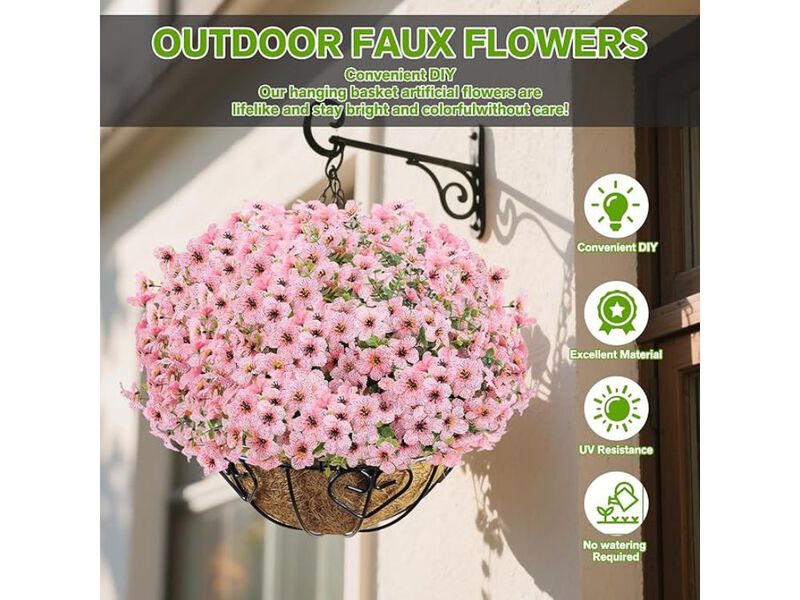 13 Bundle Pink Artificial Outdoor Plants UV Resistant Garden Porch Decor image number 2