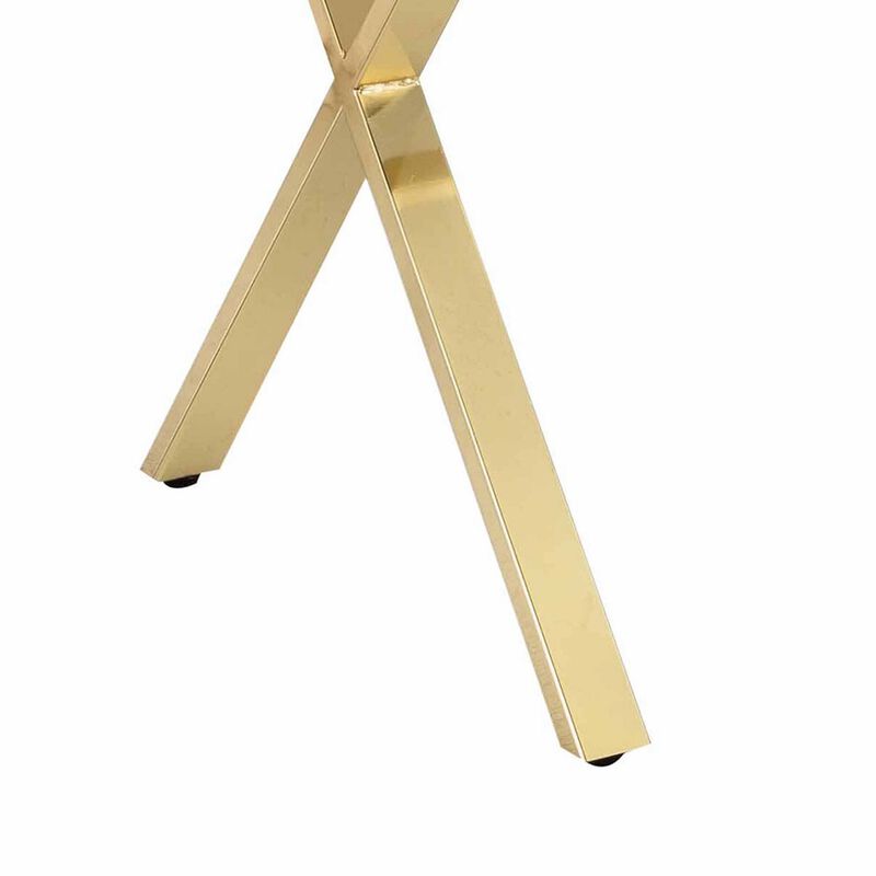 Gracie 47 Inch Desk, White Rectangular Top, 2 Drawers, Gold Metal Legs - Benzara