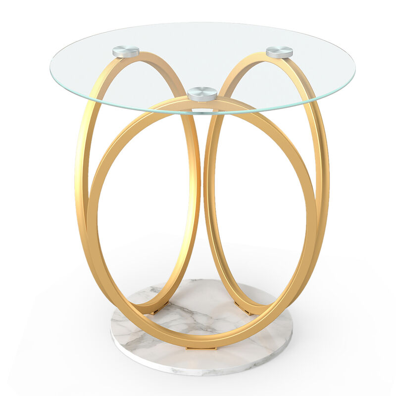 Round Accent Side Table with Faux Marble Design and Tempered Glass Top image number 0