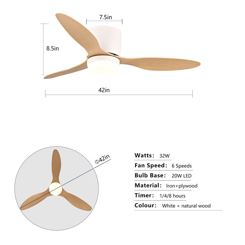ELEMENT ACE 42-Inch Ultra-Slim Flush-Mount Ceiling Fan with Light, 6-Speed Adjustable Reversible Quiet DC Motor, Remote Control for Indoor and Outdoor Use in Bedrooms, Patios, Living Areas image number 2