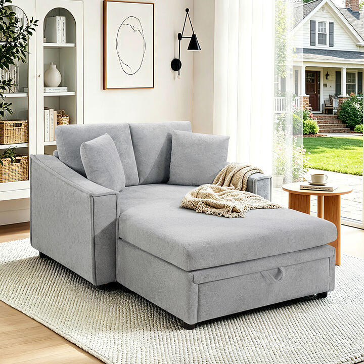 Merax Velvet Oversized Chaise Sofa with Curved Stitched Armrest
