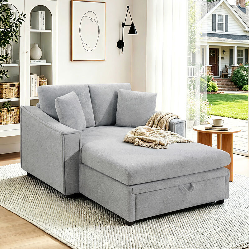 Merax Velvet Oversized Chaise Sofa with Curved Stitched Armrest image number 1