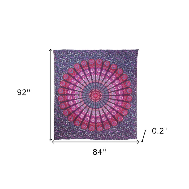HomeRoots 92" X 84" Pink Red And Purple Mandala Cotton Hanging Tapestry image number 2