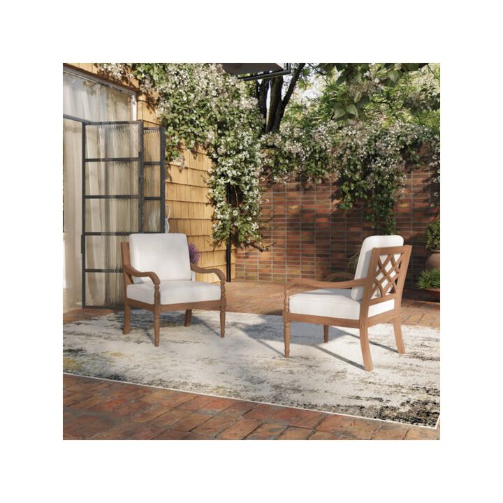 New Classic Furniture Savannah Wood Patio Club Chair in Natural/White (Set of 2)