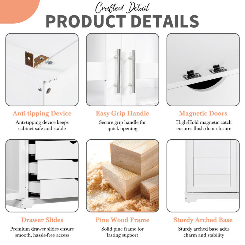 Merax Freestanding Kitchen Storage Cabinet Display Cabinet with Glass Doors