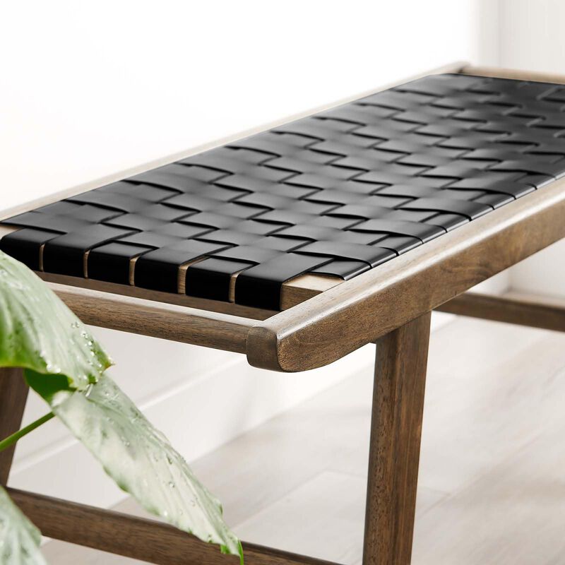 Modway Saoirse 47" Faux Leather Wood Bench in Walnut Black image number 6