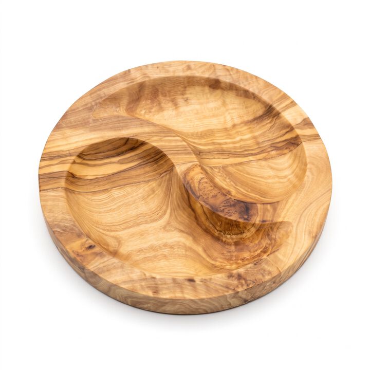 Olive Wood Yin-Yang Dual-Compartment Plate (7 in) &ndash; Charcuterie, Tapas & Serving Dish