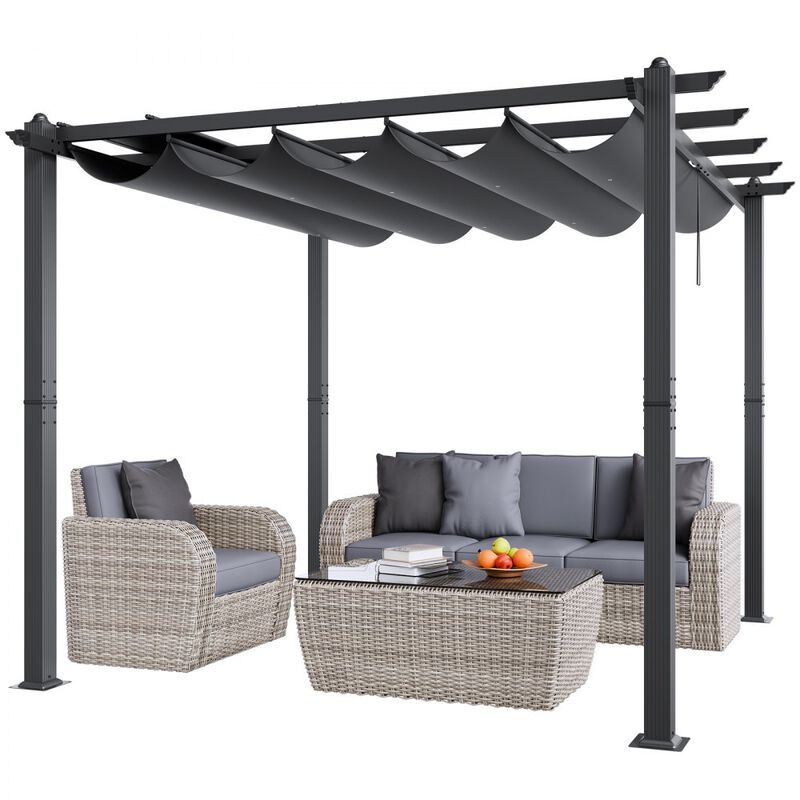 Outdoor Retractable Pergola with Sun Shade Canopy Aluminum