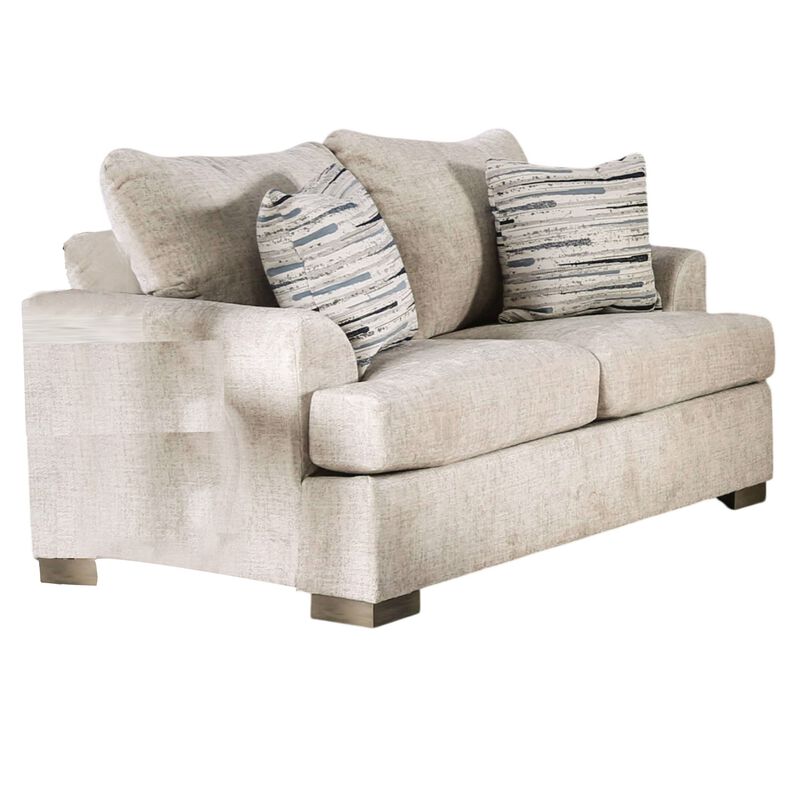 Lewis Loveseat with 2 Accent PIllows, 67 Inch, Cream Fabric - Benzara image number 0