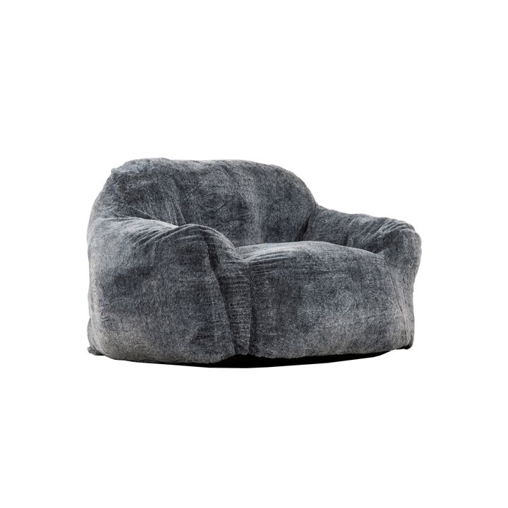 45 Inch Bean Bag Chair, Memory Foam, Faux Rabbit Fur, Grayish Blue - Benzara