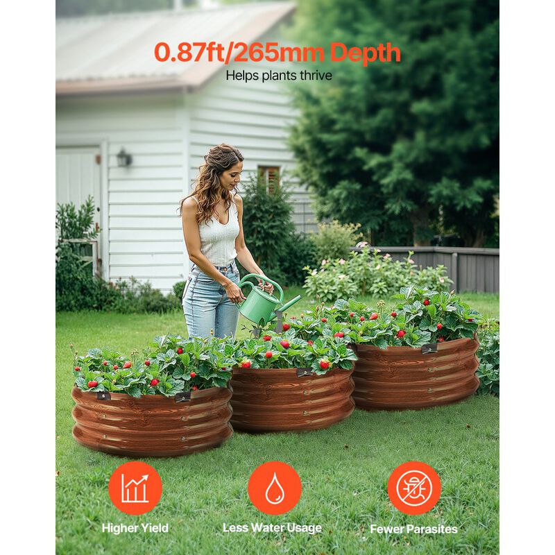 Metal Raised Garden Bed Set of 3 Open Bottom Planter Boxes for Vegetables Wood Grain-Wood Grain Color image number 6