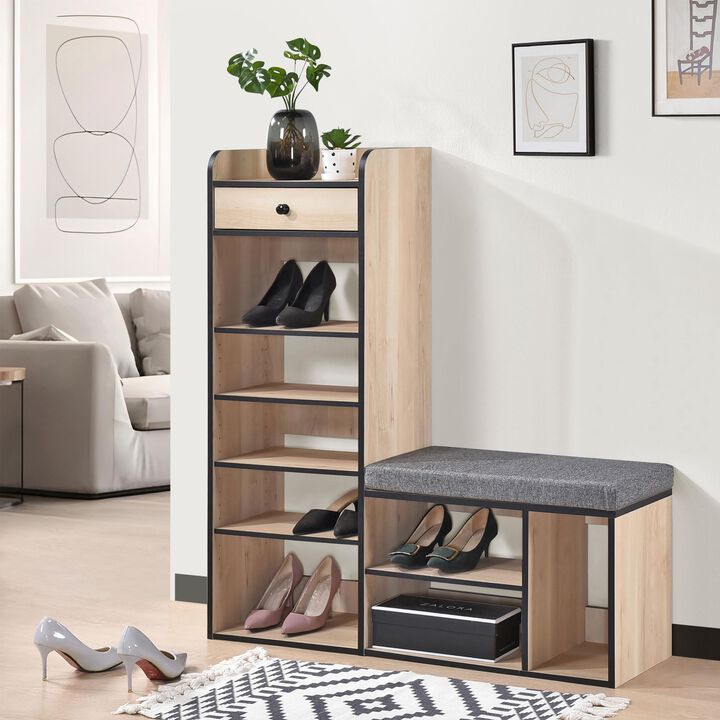 Kings Brand Furniture Julian Bench & Shoe Rack, 7-Shelf Storage & Drawer