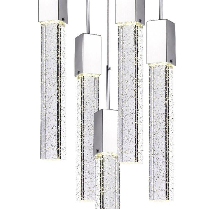 Sparkling Night Chandelier Chrome Metal and Acrylic 5 LED Light Dimmable Extra Large