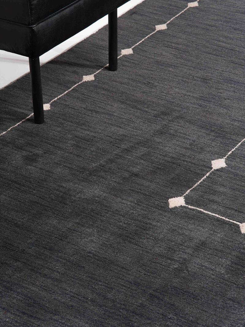 RUGSOTIC CARPETS HAND KNOTTED LOOM WOOL ECO-FRIENDLY AREA RUGS  - 8'x10', Rectangle, Charcoal Color, Geometric Modern Design, High Pile Thick Handmade Anti Skid Rugs for Living Room (L00532)