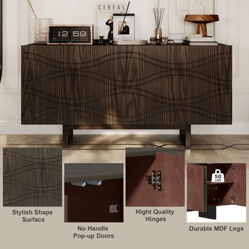 Clihome 63"Sideboard Buffet Cabinet,4 Door Console Cabinet with Adjustable Shelf,Cream Wave