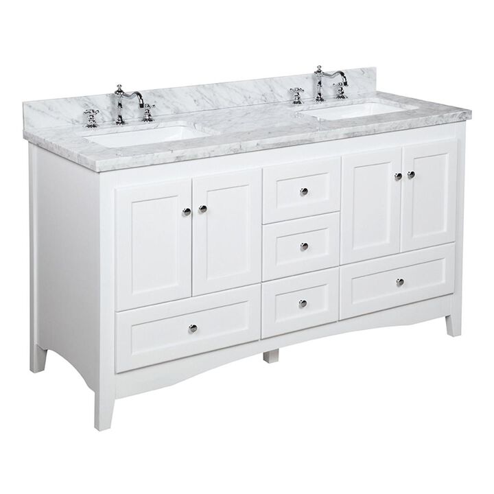 Elegant Decor  60 in. Double Bathroom Vanity Set  Marble Counter Top