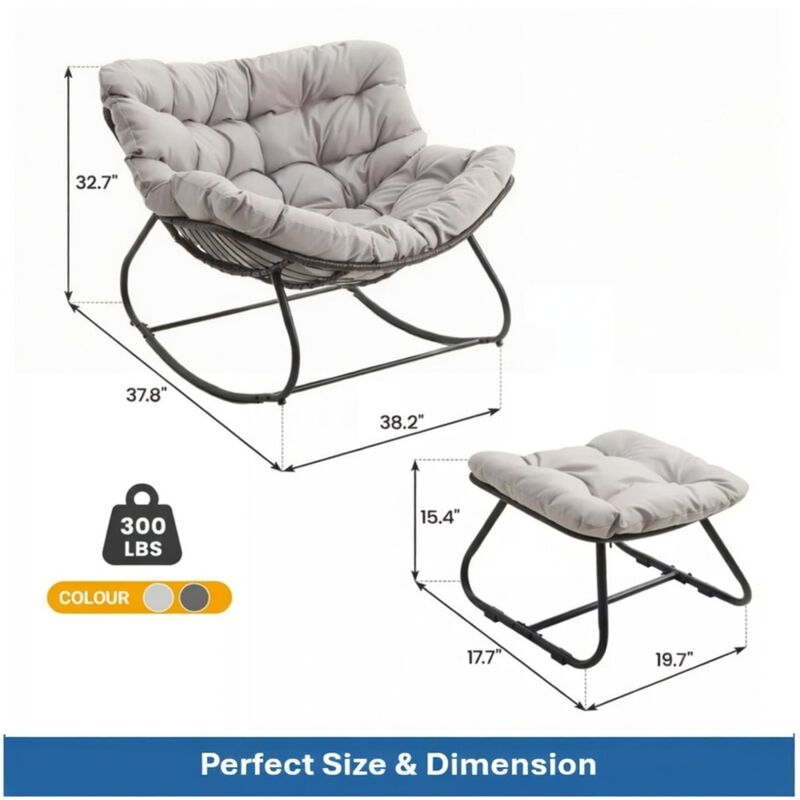 Hivvago Wicker Egg Rocker Chair with Ottoman image number 2