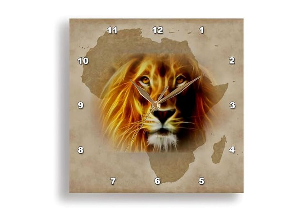 King Jungle Lion Africa Map Wall Clock 15 Inch Home Decor