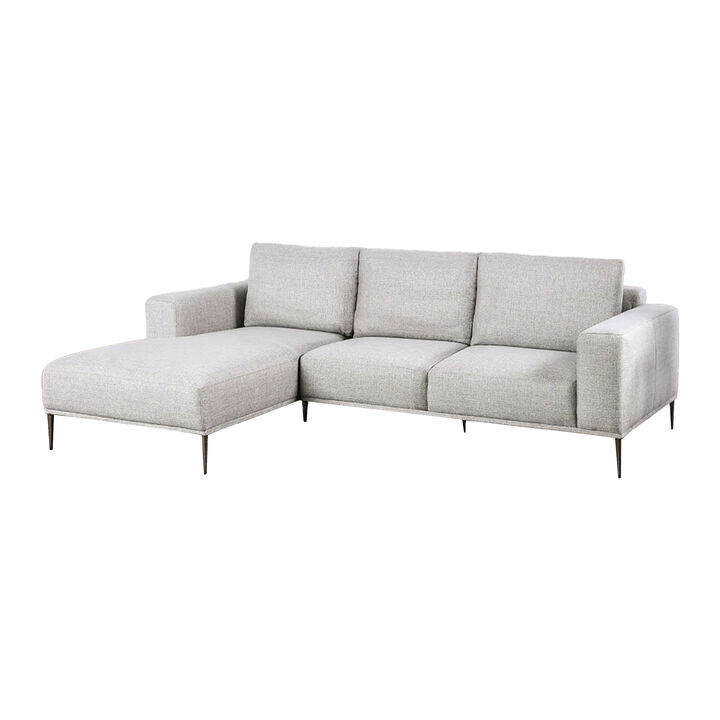 Kevin Sectional Sofa, Left Chaise, Gray Chenille, 98 Inch, Metal Legs - Benzara