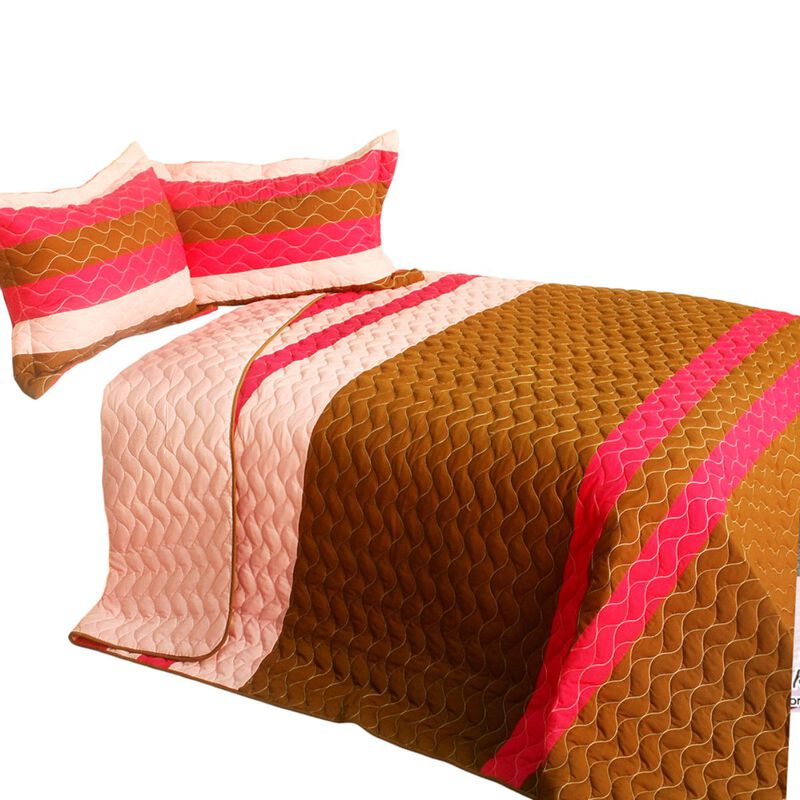 Soft Quiet Time 3 Piece Patchwork Quilt Set with Vermicelli Quilting-Coffee image number 1