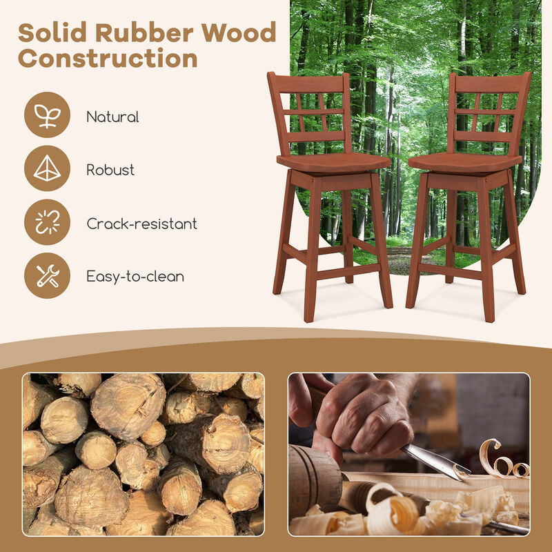 Set of 2 Counter Height Barstools with 6-Grid Hollow Back and Seat Stylish and Comfortable Design