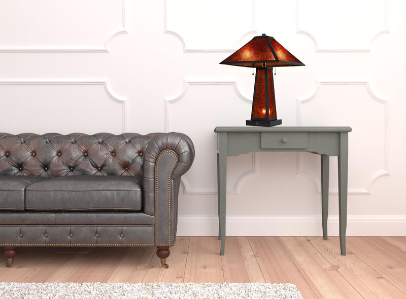 Hivvago 24" Burnt Orange Metal Two Light Table Lamp With Amber Square Shade