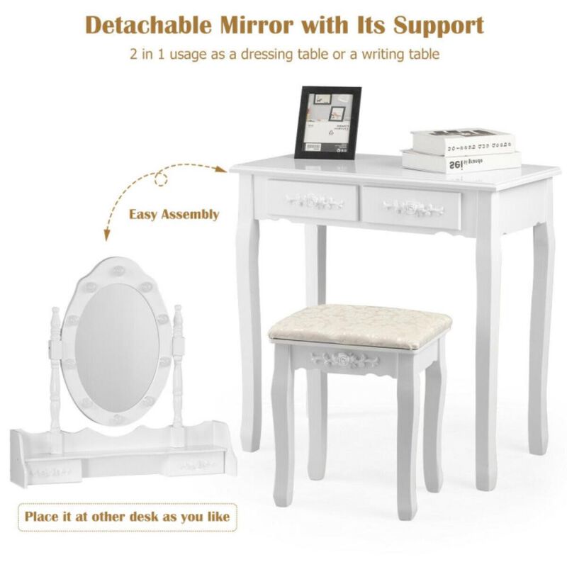 Hivvago Makeup Vanity Dressing Table Set with Dimmable Bulbs Cushioned Stool