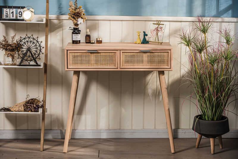 Scandinavian Wooden Console Table with 2 Drawers